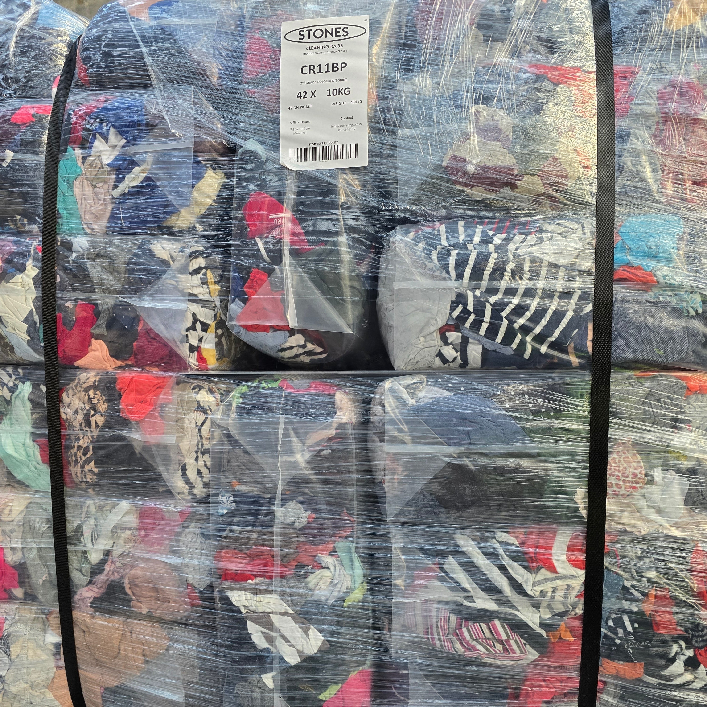 Colour T-Shirt Rags 10kg - Pallet of 42 Bags